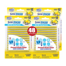 SANI 360° Sani Sticks Drain Cleaner and Deodorizer, 48 Count, Lemon Scent Enzyme Pipe Cleaners, Eliminate Odors, Prevent Clogged Drains, Safe for Sinks, Bathtub Drains, Septic Tanks