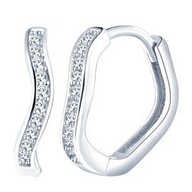 Yumilok Women's Hoop Earrings Silver 925 Sterling Silver Cubic Zirconia Wave Women's Stud Earrings Huggie Piercing for Women, Silver