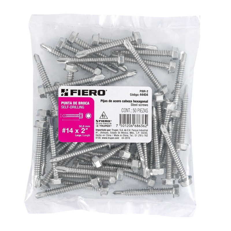 Fiero PIBR-2, Bolsa con 50 pijas 2" cabeza hexagonal punta