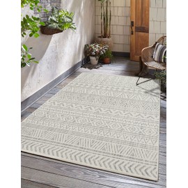 Adiva Rugs Outdoor Indoor Area Rug, Weather Resistant, Easy to Clean, Stain Resistant Floor Mat for Dining Room, Backyard, Deck, Patio (Weiss Silver, 5' x 7')