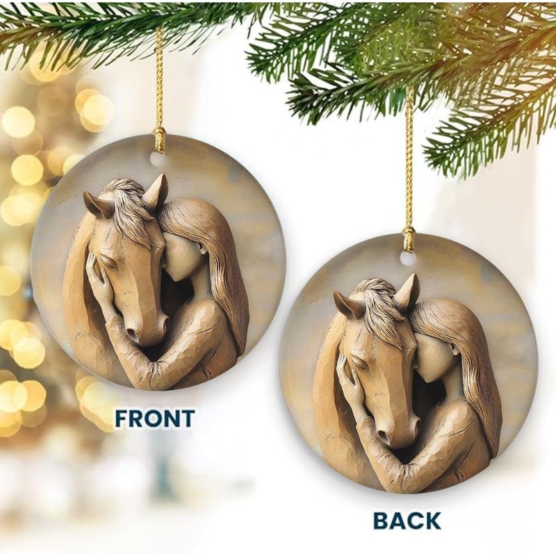Horse Ornaments for Christmas Tree 2025, Double Sided Ceramic Hanging