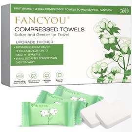 Fancyou Compressed Towel Tablets Thicken, 20 Pack Disposable Face Towel, Individually Wrapped Reusable Washcloths, Compact Clean Towels Mini Portable for Travel Guests Baby Dog Camping Beauty(Green)