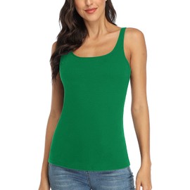 V FOR CITY Shelf Bra Tank Top for Women Adjustable Wide Strap Camisole Summer Cotton Undershirts M Green