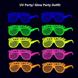KARLOR Pack of 18 UV Party Decoration, 10 Fluorescent Glasses + 4 Neon Bracelets + 4 Luminous Necklaces, Black Light Party Accessories, Party Glasses, Glow Party Accessories, UV Party Outfit, Glow In