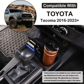 Aunginsy Front Cup Holder Storage Box Fit Toyot@a Tacoma 2016-2023 Car Front Seat Central Armrest Cup Holder Box Center Console Gear Shifter Water Drink Cup Holder Organizer Tray Insert Accessories