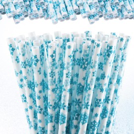 50 Pcs Christmas Plastic Drinking Straws Winter Snowflake Hard Disposable Reusable Straws for Party Decorations Supplies