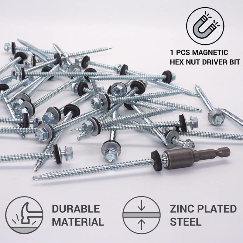 SKIR'CO (Pack of 60) Galvanised Roofing Screws 4.8 x 90mm