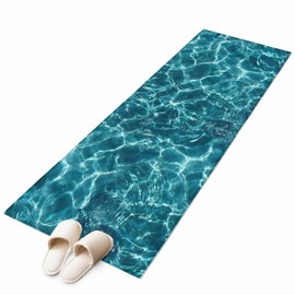 Runner Rug 2'x6', Teal Green Ocean Waves Washable Non-Slip Hallway Runner Rugs, Summer Sea Pool Bedside Rugs Floor Mats Carpet Runners for Kitchen Bathroom Laundry Room
