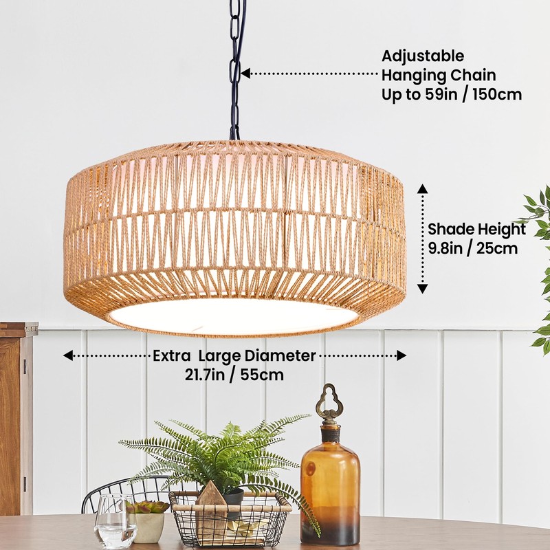 Lovefindahome Large Handwoven Rattan Pendant Light, Boho Wicker Chandelier for
