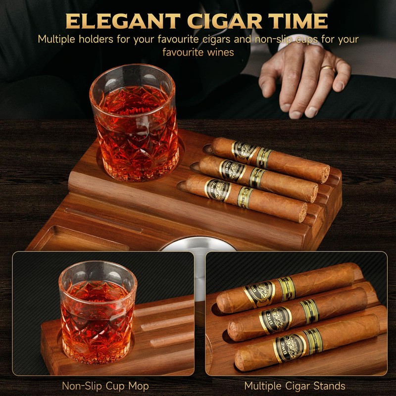 KEJIAR Cigar Ashtray, Wooden Base with Removable and Washable Outdoor