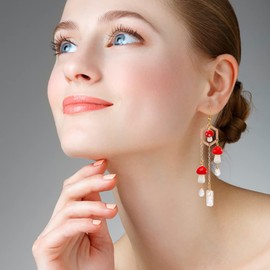 ZKBKJSPZJB Brass Mushroom Princess Hoop Earrings, Hypoallergenic, 4 in