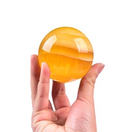JIC Gem Natural Yellow Fluorite Crystal Sphere with Wooden Stand,Decorative Crystal Ball Yellow Gemstone Sphere for Meditation,Feng Shui,Witch-Style Decor,Table 70-80mm