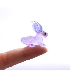 Sansukjai Figuras pequeñas de conejo de cristal soplado a mano, diseño de animales, regalo coleccionable, decoración del hogar (morado)
