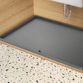 Under Sink Mat for kitchen and bathroom Cabinets 34’’ x 22’’ | Silicone Sink Cabinet Protector with Drain Hole,Flexible Sink Drip Tray | Under Sink Organizers and Storage, Dark Grey