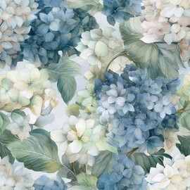 VistaPalette Vintage Watercolor Blue/White/Green Hydrangea Floral Peel and Stick Wallpaper Wall Decor Self Adhesive Wall Paper Stick on Easy Peel Off Contact for Renter Apartment