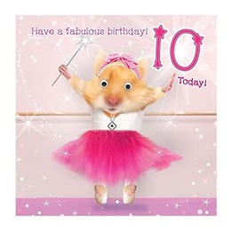 Tracks Funny Fluff Ballerina Hamster Happy 10th Birthday Card Googly Eyes Card