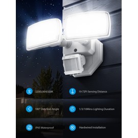 Onforu 32W 2 Head Motion Sensor Outdoor Lights, 3200LM 6500K LED Security Light, Dusk to Dawn, Motion Detector Light for Outside, IP65 Waterproof Flood Lights for Garage, Yard(White)