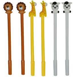 Maydahui 12 PCS Cute Animal Rollerball Pens Cartoon Lion Giraffe Horse Style Black Gel Ink for School Office Stationery Supplies
