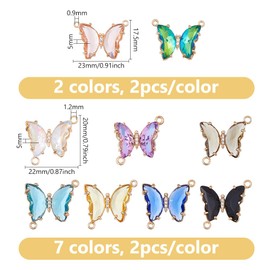 DICOSMETIC 18 Stück 9 Stile Strass Schmetterlingsanhänger Messing Glas Kristall Schmetterlingsanhänger Goldene Schmetterlings Verbindungsanhänger Für Die Schmuckherstellung Bohrung: 0.9-1.2mm