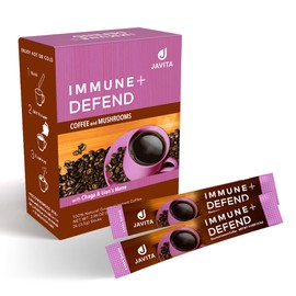 Javita Immune + Defend Mushroom Coffee - South American Dark Roast Robusta Coffee w/Chaga & Lion’s Mane, Overall Immune Health Support, Organic & Keto friendly 24 (3.5g) Sticks
