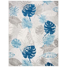 SAFAVIEH Area Rug 8x10 - Outdoor Cabana Collection - Large - Grey & Blue, Botanical Design, Weather Resistant & Washable, Ideal for Patio, Backyard, Mudroom, Deck, Dining Space (CBN831F)