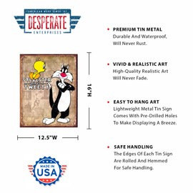 Desperate Enterprises Tweety & Sylvester Retro Tin Sign - Nostalgic Vintage Metal Wall Decor - Made in USA