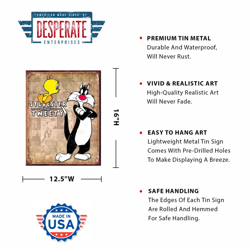 Desperate Enterprises Tweety & Sylvester Retro Tin Sign - Nostalgic