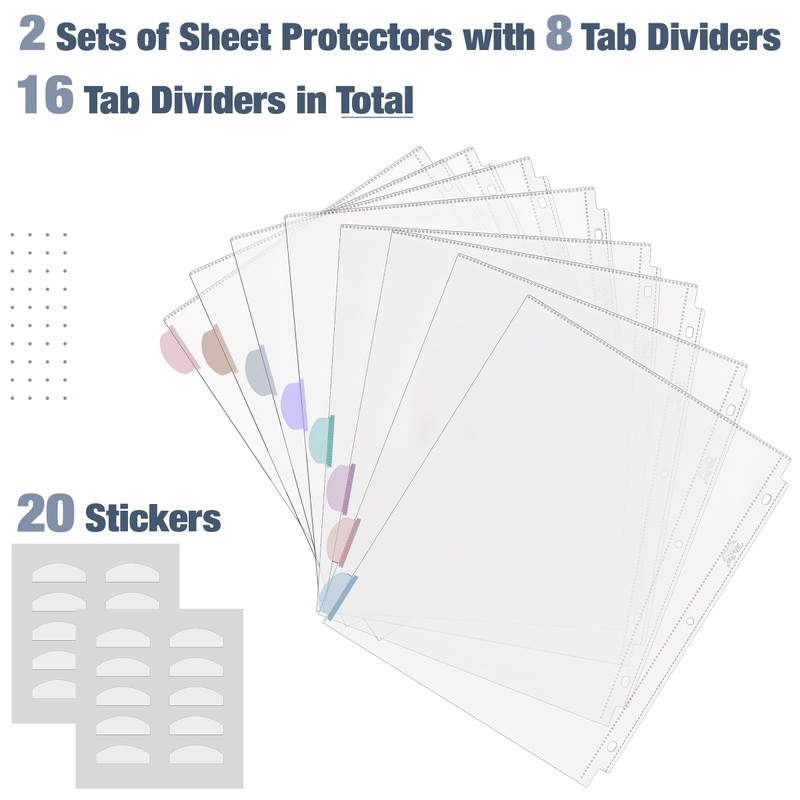 Mr. Pen- Clear Sheet Protectors with Tabs, 8 Tabs, 2