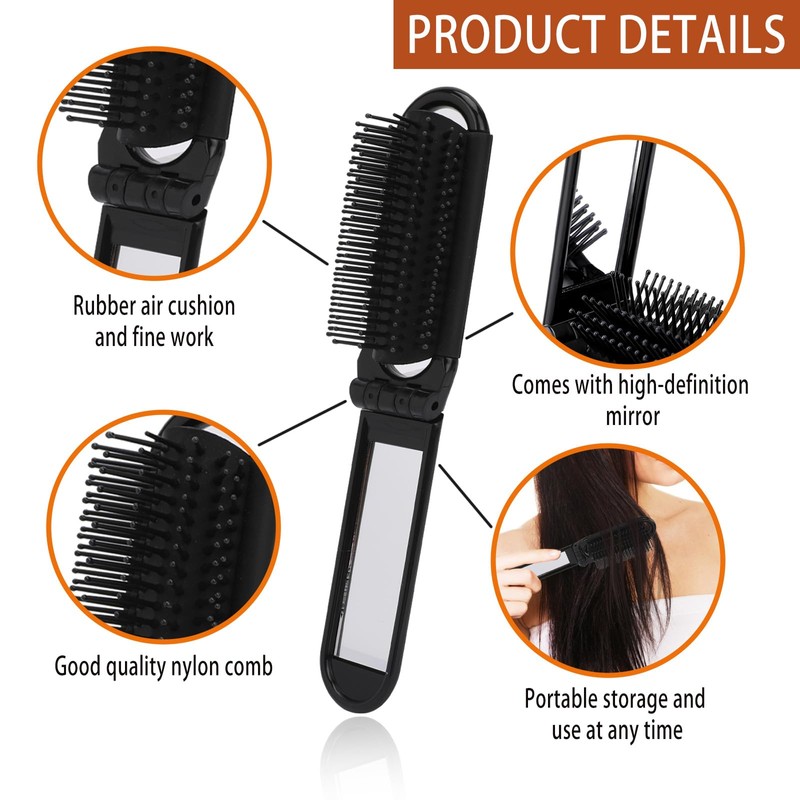 Travel Hair Brush with Mirror, Portable Folding Scalp Massage Comb,