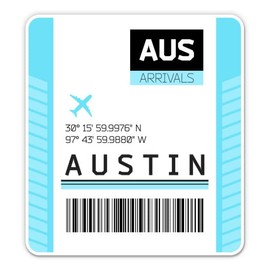 Squiddy Austin Bergstrom Texas Airport Code AUS Luggage Tag Style - Vinyl Sticker for Car, Laptop, Notebook (5" high)