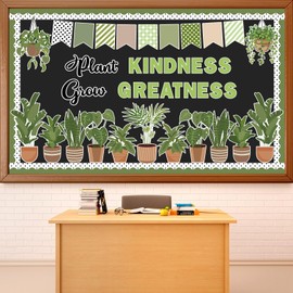 Justforjoyful Spring Greenery Bulletin Board Classroom Decorations Positive Potted Plant Cutouts Plant Kindness Grow Greatness Bulletin Board for School Office Home Nursery Chalkboard Door Wall Decor