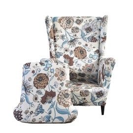 CRFATOP Wingback Chair Covers 2 Pieces Stretch Printed Wing Back Chair Cover Sofa Slipcover Washable Wingback Armchair Slipcovers Furniture Protector with Elastic Bottom for Wingback Chairs,B19