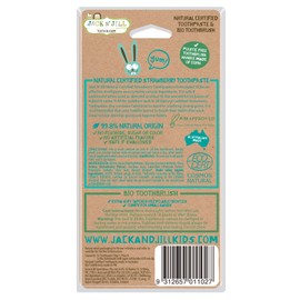 Jack N' Jill Strawberry Tooth Buddy: Combo Pack, Natural Certified Strawberry Toothpaste & Kids Toothbrush - Vegan, Gluten Free, Fluoride Free, SLS Free, Dairy Free, Sugar Free (Pack of 1)