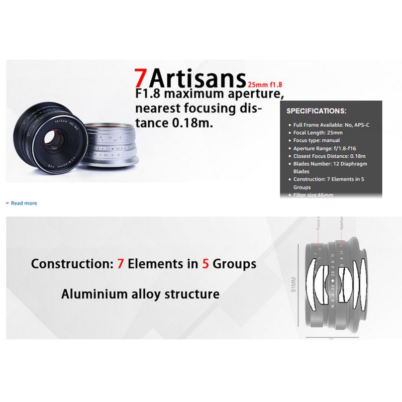 25mm F1.8 Manual Focus Lens for Fuji FX Mount Black