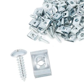 VekAuto 50 Sets 4.2x16mm U Clip Screw Assortment Car Clips Fasteners with Screws for Bumper Dash Door Panel Interior Silver Tone Auto Accessories