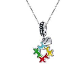 ZakiaHo Women Girls Silver Plated Autism Awareness Puzzle Piece Pendant Necklace Birthday Christmas Jewellery Gifts