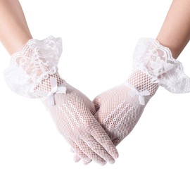 LassZone Knitting Mesh Vintage Full Finger Ladies Lace Short Floral Wrist Gloves for Wedding Dinner Parties/Wedding Accessories