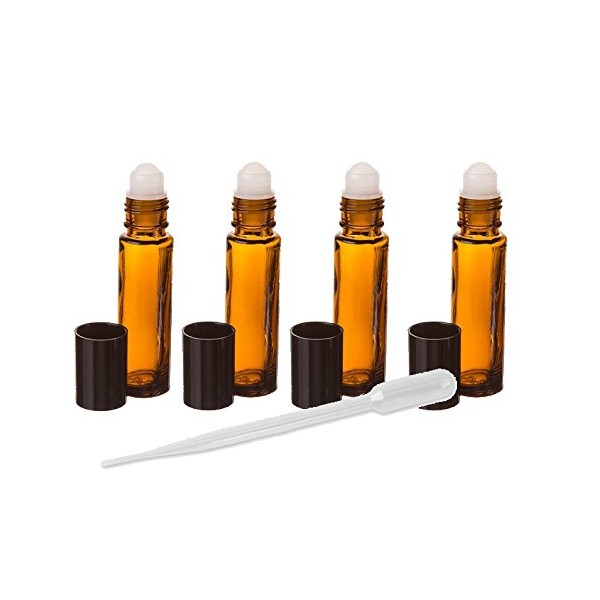 Grand Parfums 6 Amber Aromatherapy Essential Oil Glass Roll-on Bottles for Perfume, Lip Balm, Lip Gloss