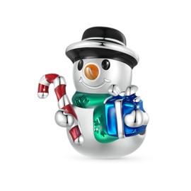 GNOCE Charm Bead Christmas Snowman Charm 925 Sterling Silver Engraved Individual Birthstone Heart Charm Bracelet/Necklace for Women Girls, Sterling Silver