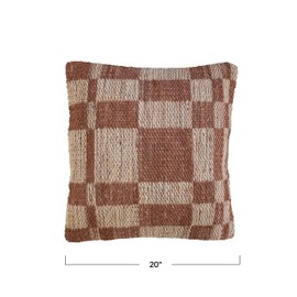 Creative Co-Op 20 Inches Woven Jute and Cotton Square Pattern, Brown and Natural Pillow