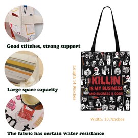 Clown Movie Merchandise Inspired Tote Bag Killer Clown Canvas Bag Horror Movie Lover Gift Art Gift Scary Clown Character Gift (CA-BusinessGoodToteBlk)