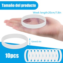 Pulseras Elásticas de Goma, Pulseras de Goma Suaves y Cómodas, Dijes de Goma De Colores Sólidos, (10PZS, Blanco, 20cm)