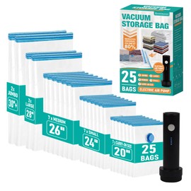 Roomimaster Travel Vacuum Storage Bags with Rechargeable Wireless Electric Pump, Travel Packing Bags for Luggage and Suitcase, Carry-on Size Compression Space Saver for Clothes and Clothing, 25 Pack