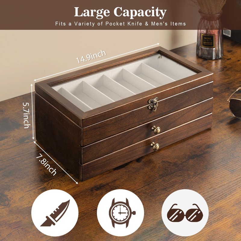 Yoimori Knife Display Case for15-22 Knives, 3-Layer Pocket Knife Case