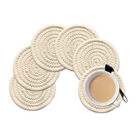 Gracelife 6pcs Cup Mat Pure Cotton Thread Weave Round Drink Hot Pads Mats Set Absorbent Scald-proof Drink Coasters (Beige)