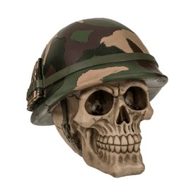 OOTB 78/5759 Polyresin Savings Bank with Lock, Skull with Army Helmet & Bullets, ca. 15 x 14 cm,