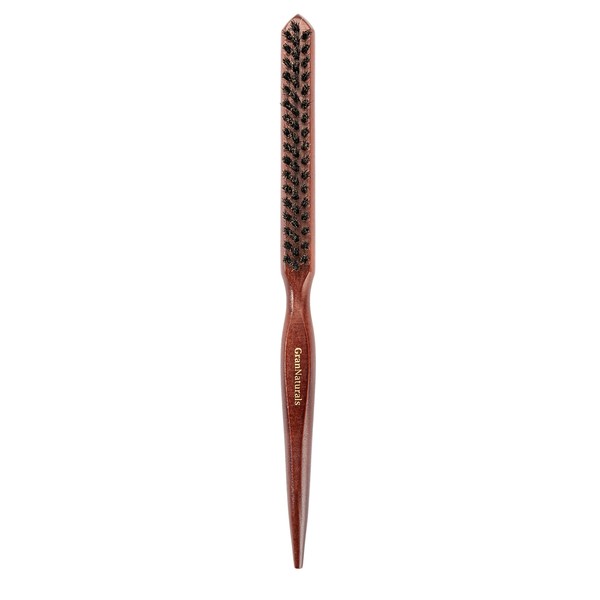 GranNaturals Teasing Boar Bristle Hair Brush for Women - Teasing Comb with Rat Tail Pick for Hair Sectioning Used for Edge Control, Backcombing, Smoothing, and Styling Fine Hair to Create Volume