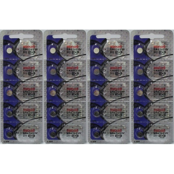 20 Maxell 377 SR626SW AG4 Batteries, New Hologram Packaging