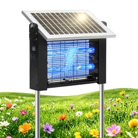 LANGY 10W Solar Bug Zapper Outdoor, 4500V Mosquito Zapper Outdoor Solar Waterproof Fly Zapper w 365nm Light, 5Ah Battery, 16.4ft Cord & Brush, Rechargeable Wireless Fly Insect Zapper Mosquitos Trap