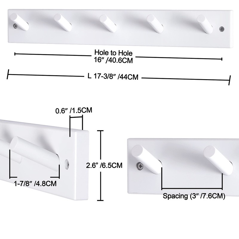 DSEAP Wall Mounted Coat Rack: 16-Inch Hole to Hole, 5